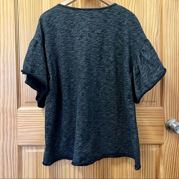 Umgee heathered grey black lace up tie ruffled sleeve tunic shirt top S/M - Picture 4 of 6